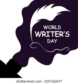 Writer day world spilled ink and pen, vector art illustration.