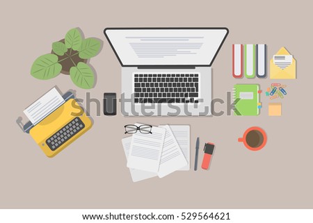 Writer desk mockup. Workplace of writer or journalist.