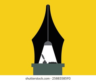 Writer desk, pen silhouette illustration 