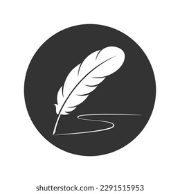 Writer feather graphic icon. Ink feather write sign in the circle isolated on white background. Vector illustration