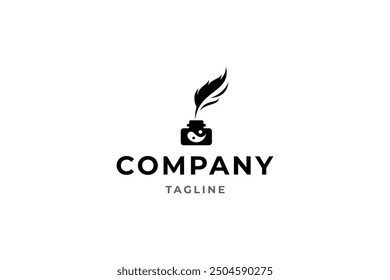 writer feather ink logo in flat vector design