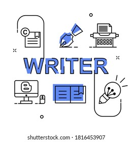 Writer flat outline design illustration