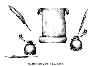 Writer hand drawn clip art sketch, elements for flyers, posters, web- sites, blogs, scrapbooking graphics and blogs