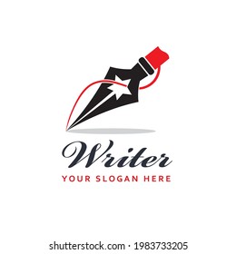writer icon with feather pen isolated on white background
