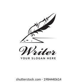 writer icon with feather pen isolated on white background