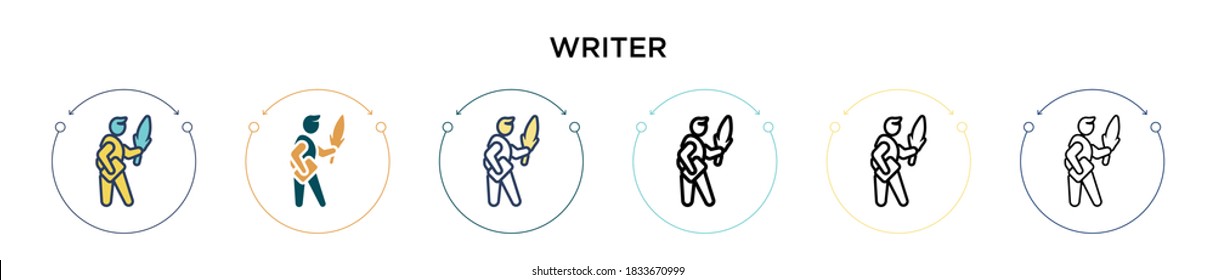 Writer icon in filled, thin line, outline and stroke style. Vector illustration of two colored and black writer vector icons designs can be used for mobile, ui, web