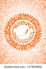 writer icon inside abstract emblem, orange mosaic background
