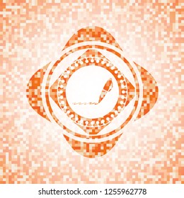 writer icon inside abstract emblem, orange mosaic background