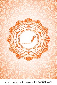 writer icon inside abstract orange mosaic emblem
