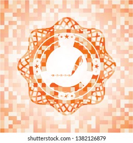 writer icon inside abstract orange mosaic emblem with background