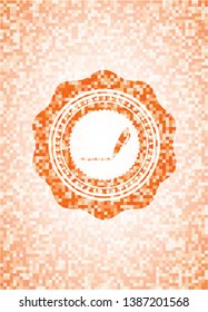 writer icon inside abstract orange mosaic emblem with background