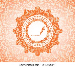 writer icon inside abstract orange mosaic emblem with background