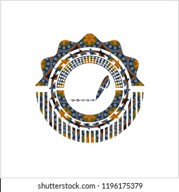 writer icon inside arabesque badge background. arabic decoration.