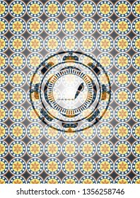 writer icon inside arabesque badge background. arabic decoration.