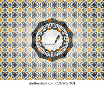 writer icon inside arabesque emblem background. arabic decoration.