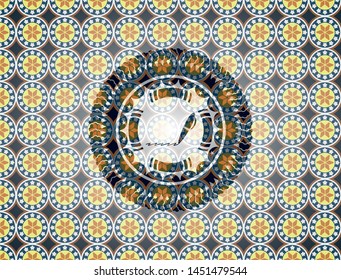 writer icon inside arabesque emblem background. arabic decoration.