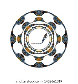writer icon inside arabesque style emblem. arabic decoration.