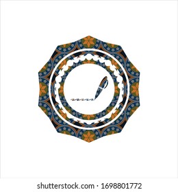 writer icon inside arabesque style emblem. arabic decoration.