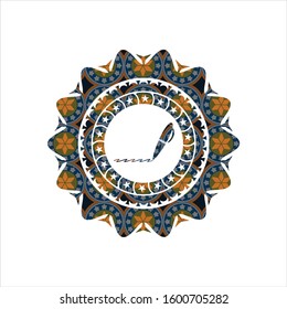 writer icon inside arabic badge background. Arabesque decoration.
