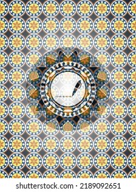 writer icon inside arabic badge. Arabesque decoration. 