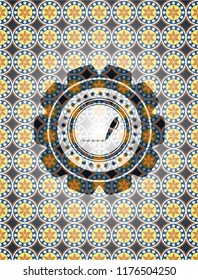 writer icon inside arabic emblem. Arabesque decoration.