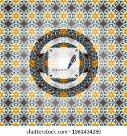 writer icon inside arabic emblem background. Arabesque decoration.