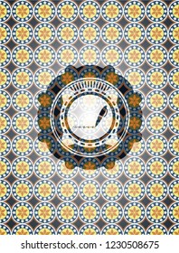 writer icon inside arabic style emblem. Arabesque decoration.