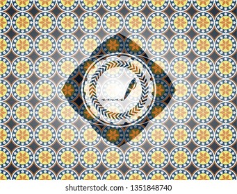 writer icon inside arabic style emblem. Arabesque decoration.