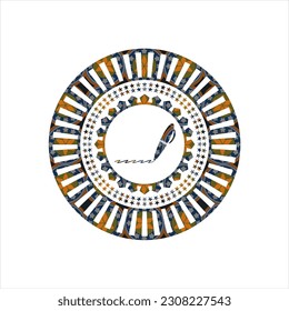 writer icon inside arabic style emblem. Arabesque decoration. 