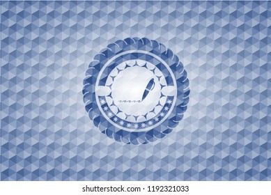 writer icon inside blue badge with geometric background.