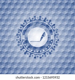 writer icon inside blue badge with geometric background.