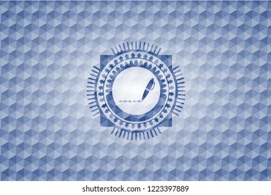 writer icon inside blue badge with geometric pattern background.