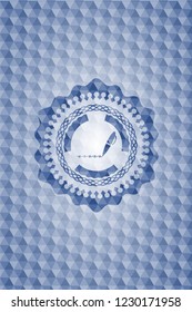 writer icon inside blue badge with geometric pattern background.