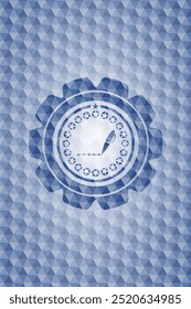 writer icon inside blue badge with geometric pattern. 