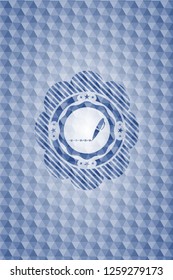 writer icon inside blue emblem or badge with abstract geometric pattern background.