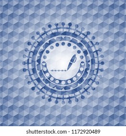writer icon inside blue hexagon badge.