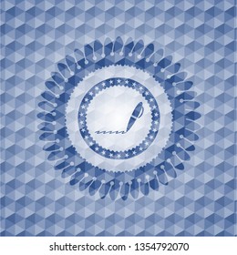 writer icon inside blue hexagon badge.