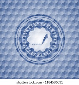 writer icon inside blue polygonal emblem.