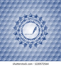writer icon inside blue polygonal badge.