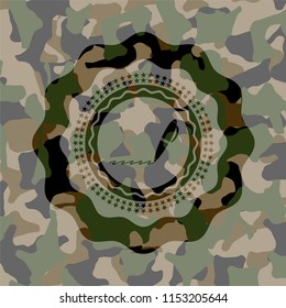 writer icon inside camouflaged emblem