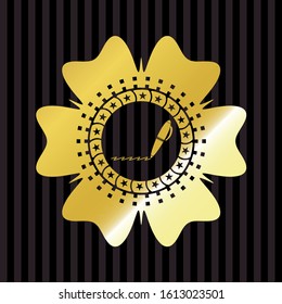 writer icon inside gold emblem