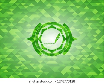 writer icon inside green emblem with mosaic background