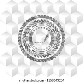 writer icon inside grey badge with geometric cube white background