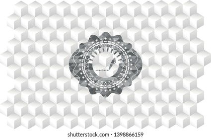 writer icon inside grey badge with geometric cube white background