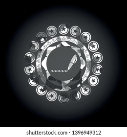 writer icon inside grey camouflaged emblem