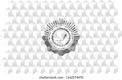 writer icon inside grey emblem. Vintage with geometric cube white background