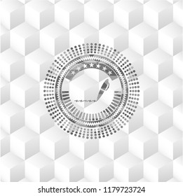writer icon inside grey emblem. Vintage with geometric cube white background