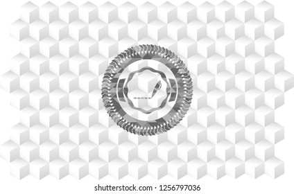 writer icon inside grey emblem with cube white background