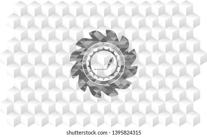 writer icon inside grey emblem. Vintage with geometric cube white background