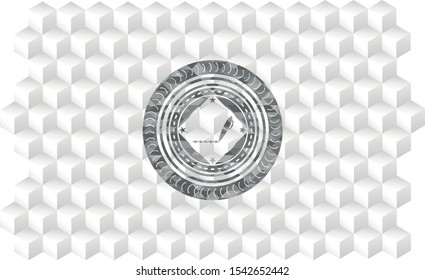 writer icon inside grey emblem. Retro with geometric cube white background